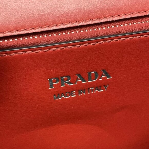 Auth PRADA Electra 1BA179 Fuoco Nero (Red) Black City Calf Saffiano Leather - Picture 16 of 16